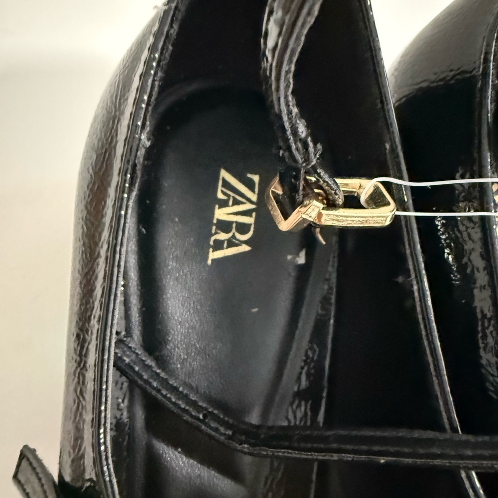 Zara Black Patent Triple Strap Block Heel Maryjane with Ankle Strap - Picture 4 of 8